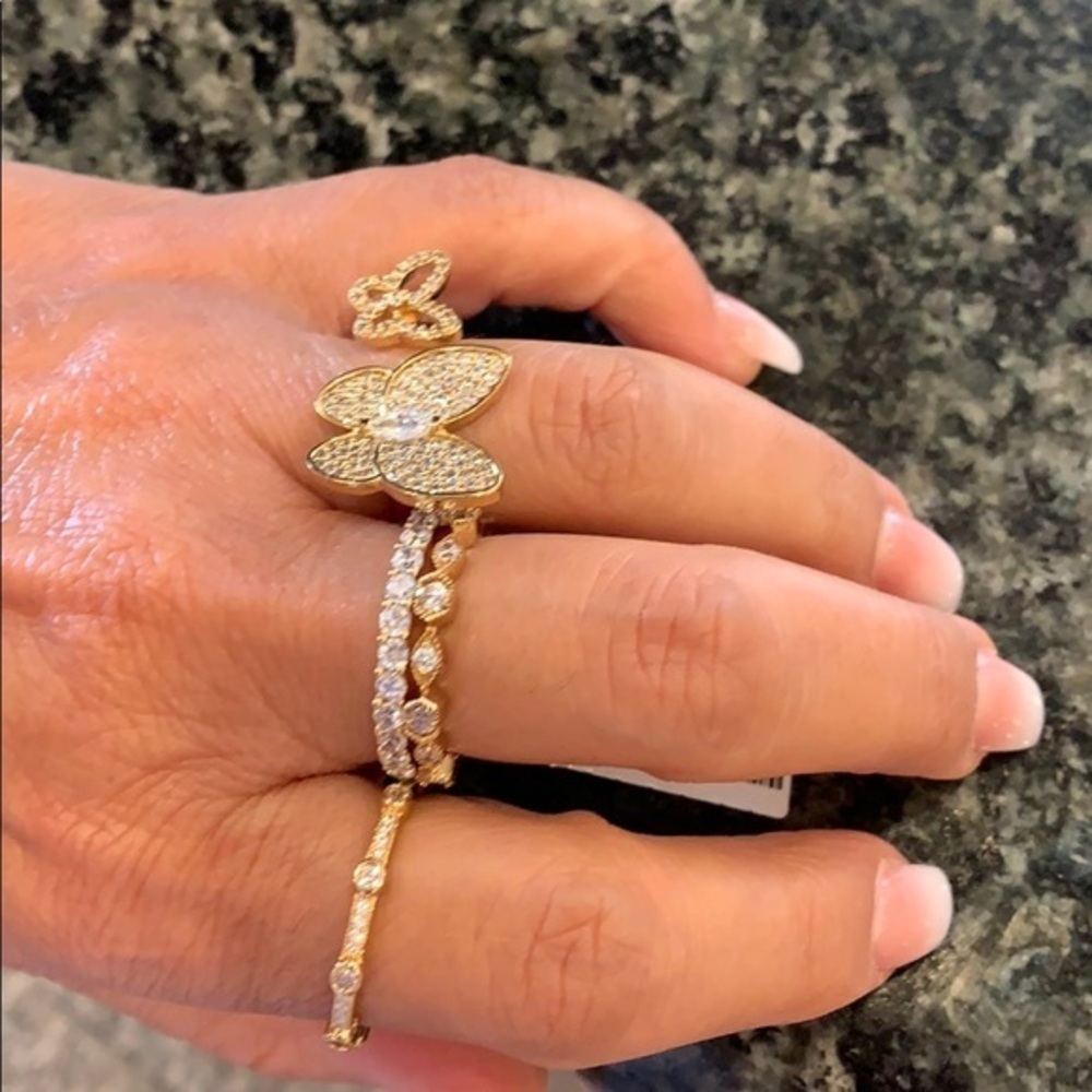 2pc set Gold plated CZ Wedding Band sz 8